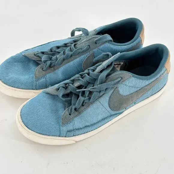 Nike Womens Blazer Sneakers 8 Pony Hair Shadow Blue Mushroom Tan Suede - Picture 8 of 9
